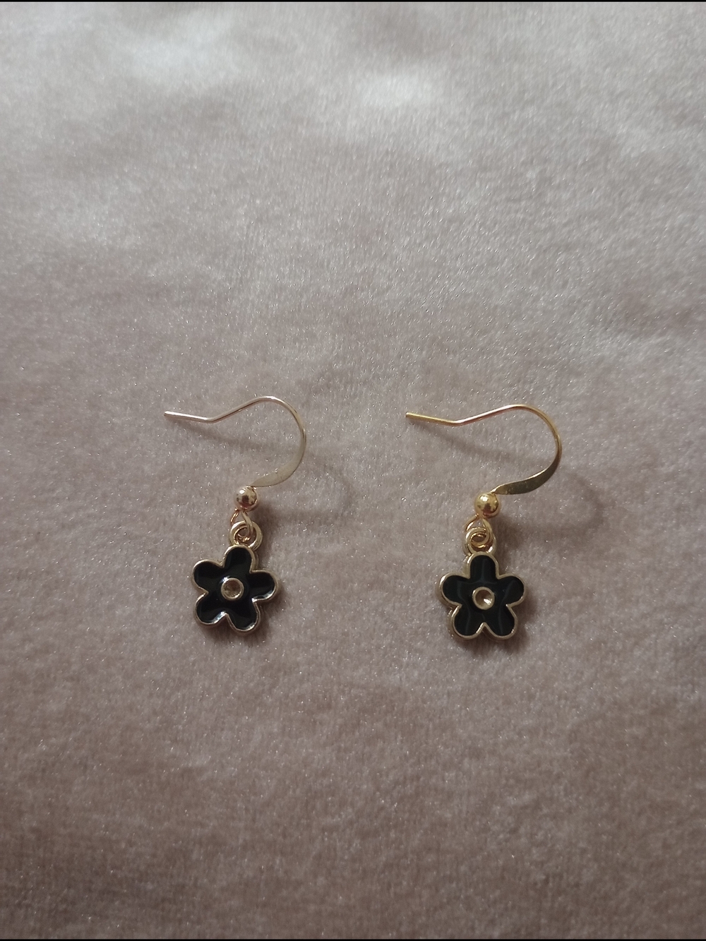 Gold-Tone Black Flower Dangle Earrings